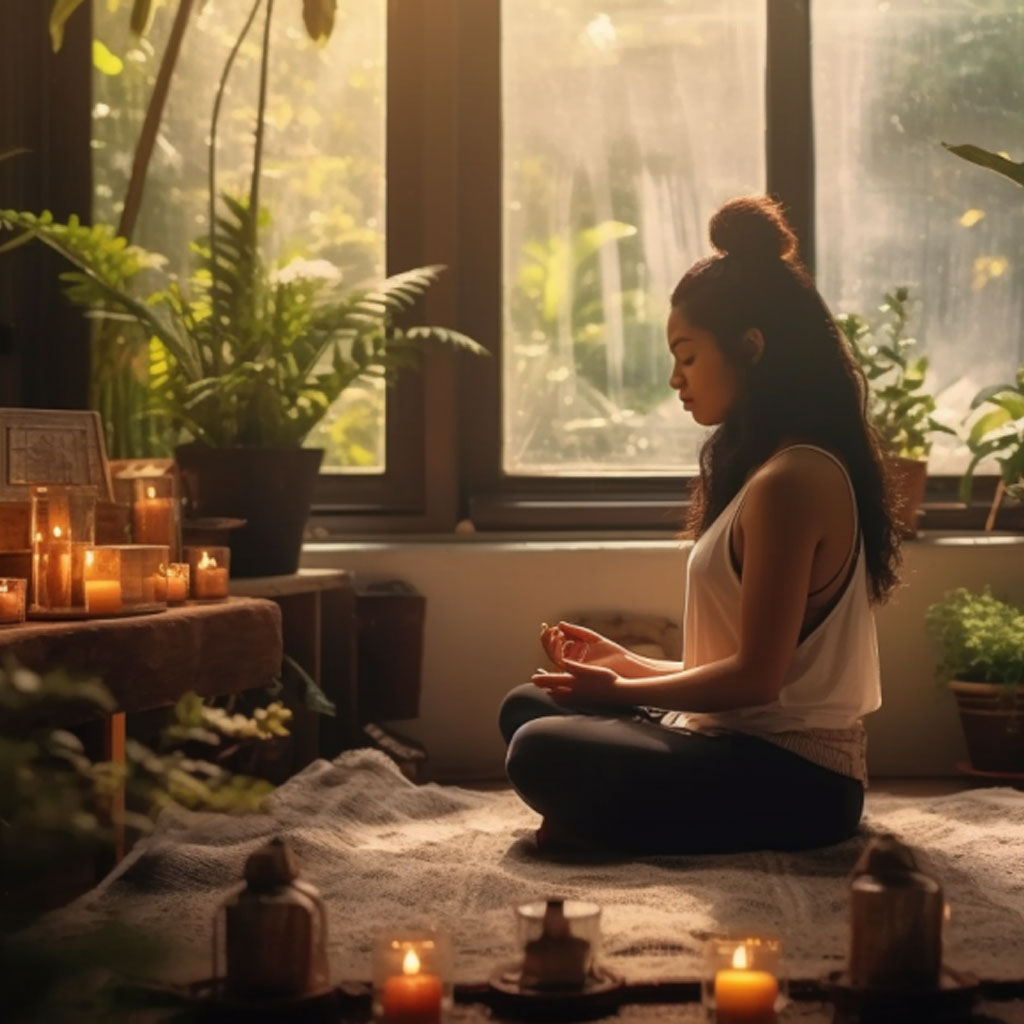 what is self care and why is it important? a person mediating with candles