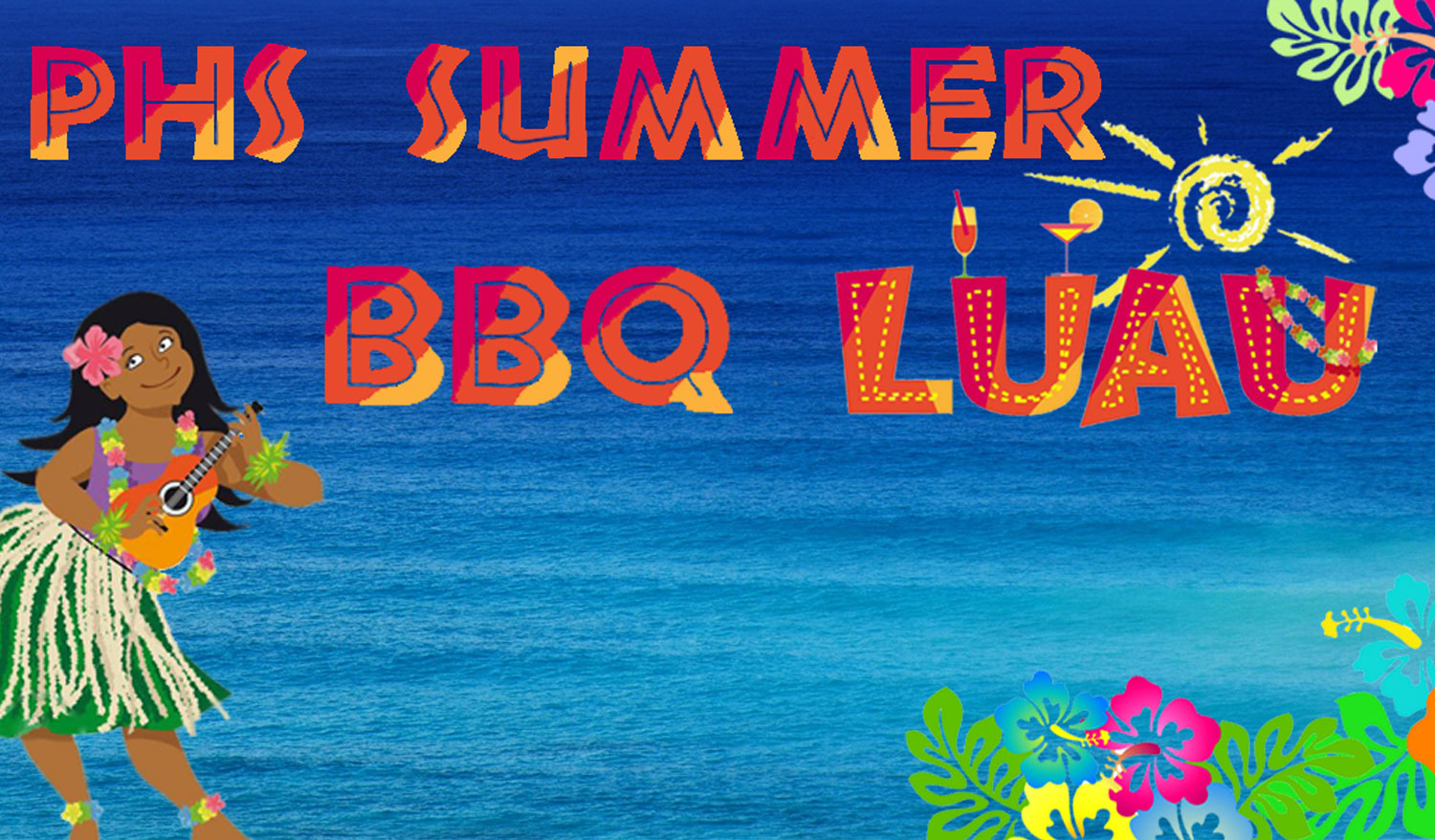 2019 Mental Health Summer BBQ decorative text with luau cartoons