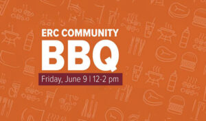 ERC community BBQ. photo containing event information and BBQ back print