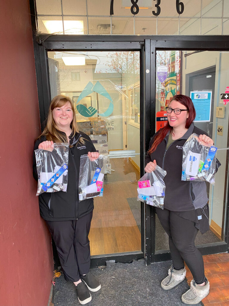 BC Hydro employees donating hygiene kits